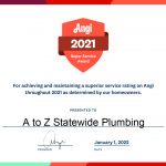 A to Z Statewide Plumbing Earns 2021 Angi Super Service Award