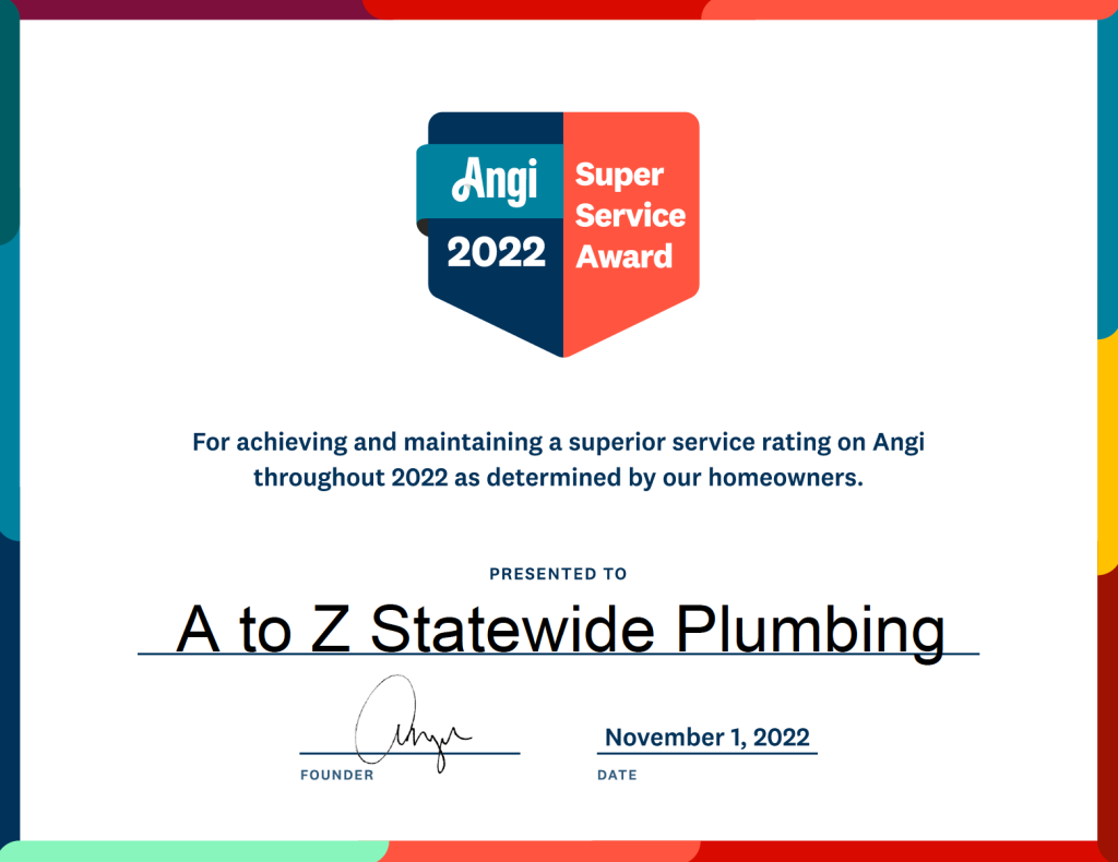 A to Z Statewide Plumbing Earns 2022 Angi Super Service Award