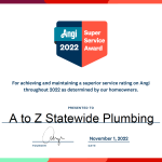 A to Z Statewide Plumbing Earns 2022 Angi Super Service Award