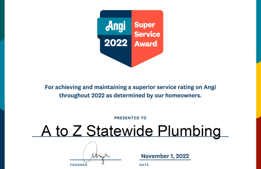 A to Z Statewide Plumbing Earns 2022 Angi Super Service Award