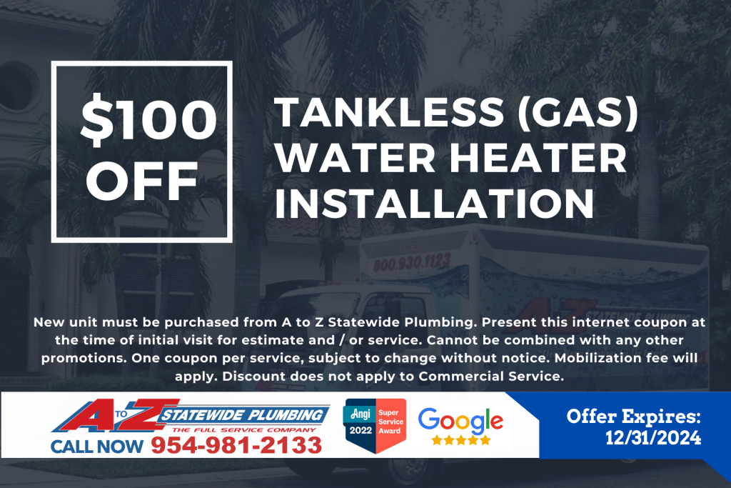 $100 off Tankless water heater installation